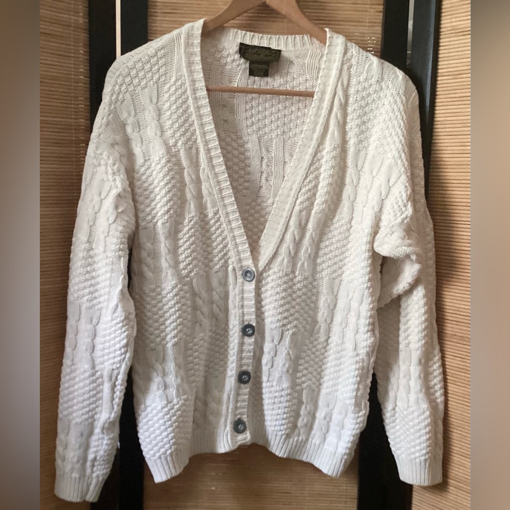 Vintage 80’s Eddie Bauer Cable Knit Cardigan Sweater Sz M EUC cotton USA